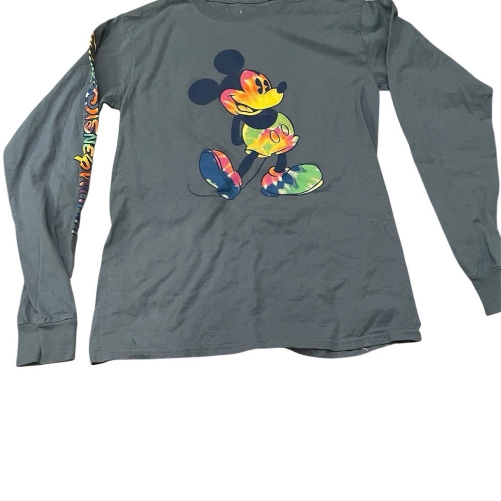 Disney Blue Long Sleeve Tie-Dye Mickey‎ Mouse Graphic T-Shirt Sz S